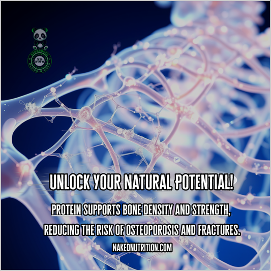 Protein supports bone density and strength, reducing the risk of osteoporosis and fractures. Nakednutrition.com