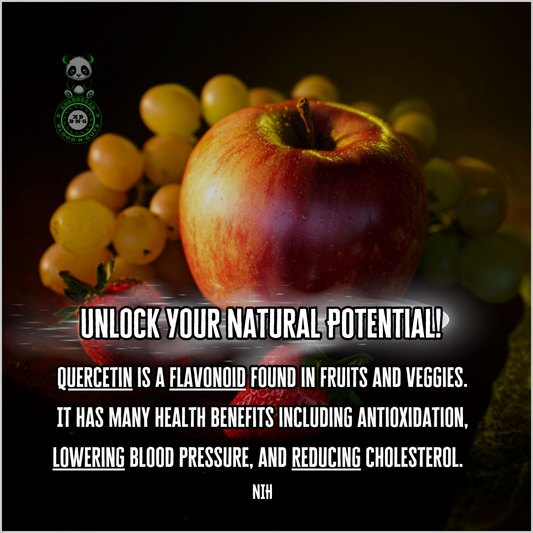 Quercetin is a flavonoid found in fruits and veggies. It has many health benefits including antioxidation, lowering blood pressure, and reducing cholesterol. NIH