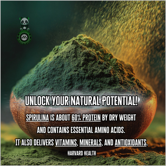 Spirulina is about 60% protein by dry weight and contains essential amino acids. It also delivers vitamins, minerals, and antioxidants. Harvard Health