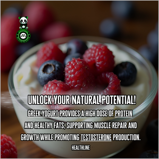 Greek yogurt provides a high dose of protein and healthy fats, supporting muscle repair and growth while promoting testosterone production. (Healthline)