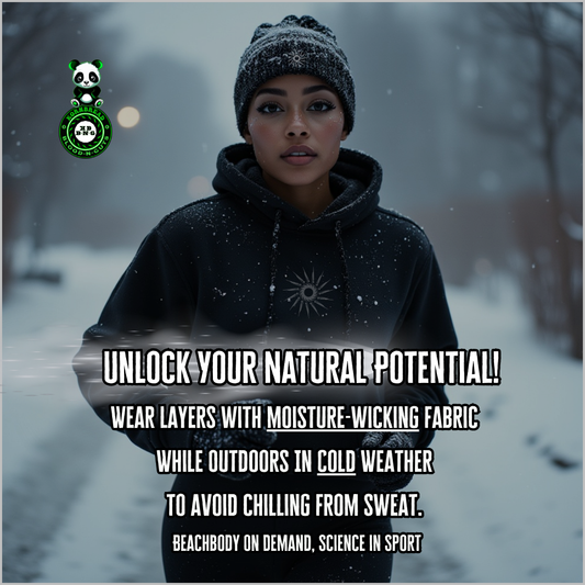 Wear layers with moisture-wicking fabric while outdoors in cold weather to avoid chilling from sweat. (Beachbody On Demand, Science in Sport)