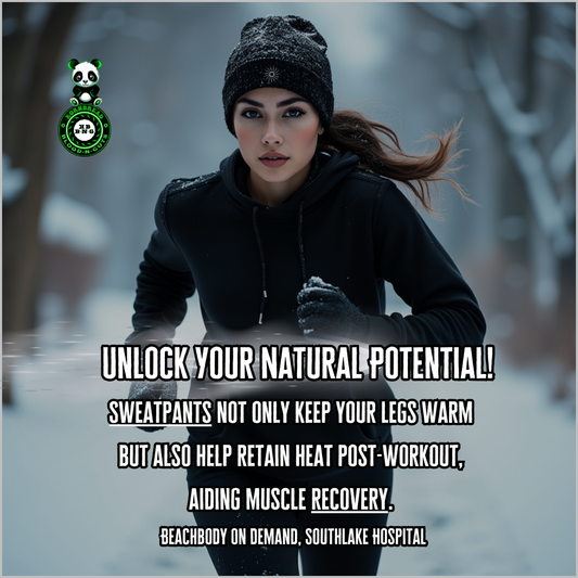 Sweatpants not only keep your legs warm but also help retain heat post-workout, aiding muscle recovery. (Beachbody On Demand, Southlake Hospital)