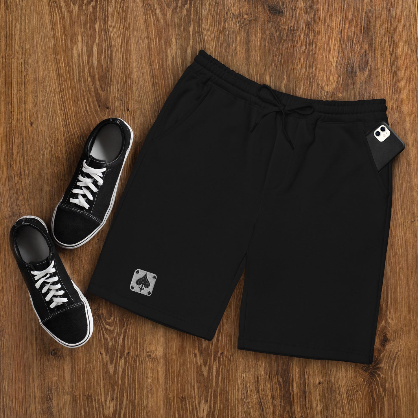 Spades Men's Embroidered Fleece Shorts (Left Leg)