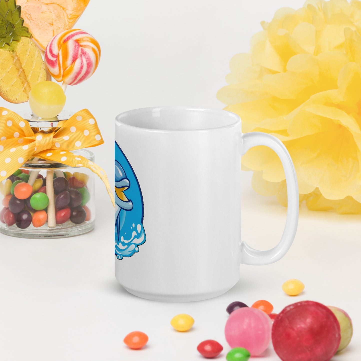 Smiling Dolphin White Glossy Mug