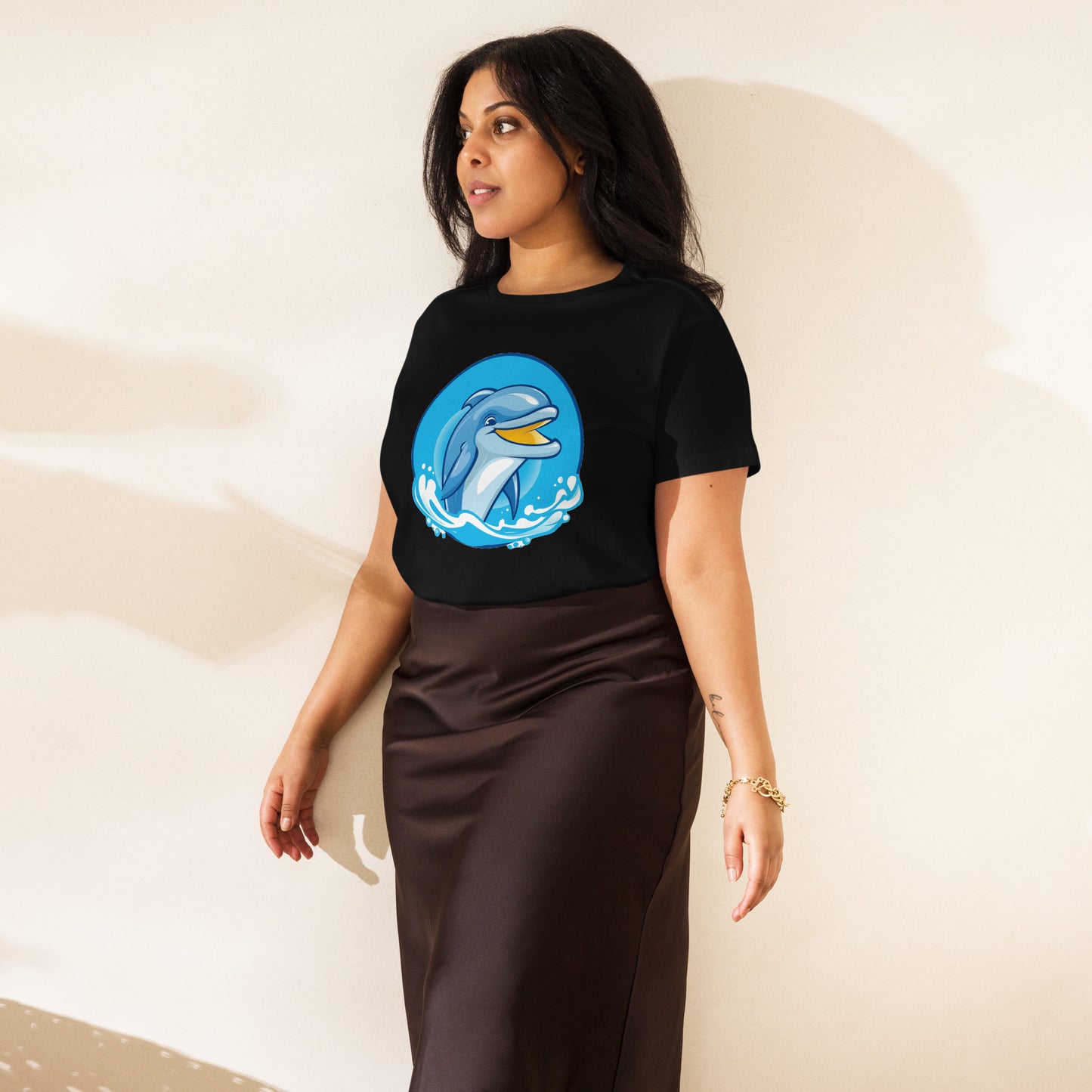 Smiling Dolphin Women’s High-Waisted T-Shirt