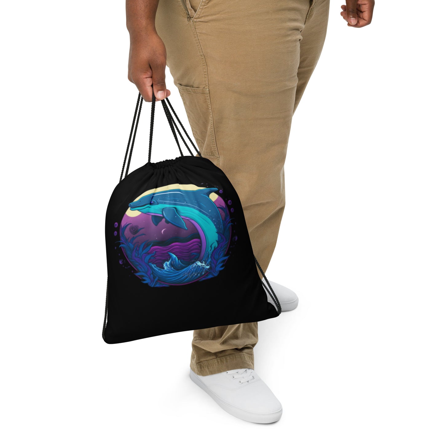 Delightful Dolphin Drawstring Bag