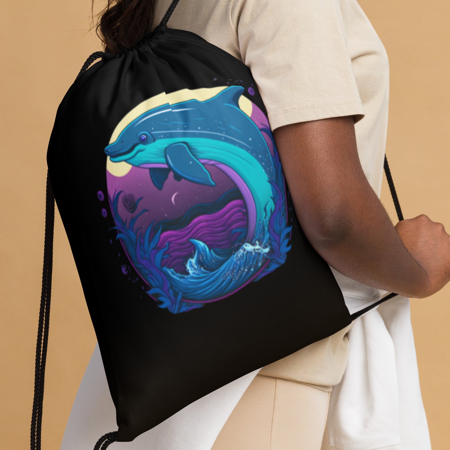 Delightful Dolphin Drawstring Bag
