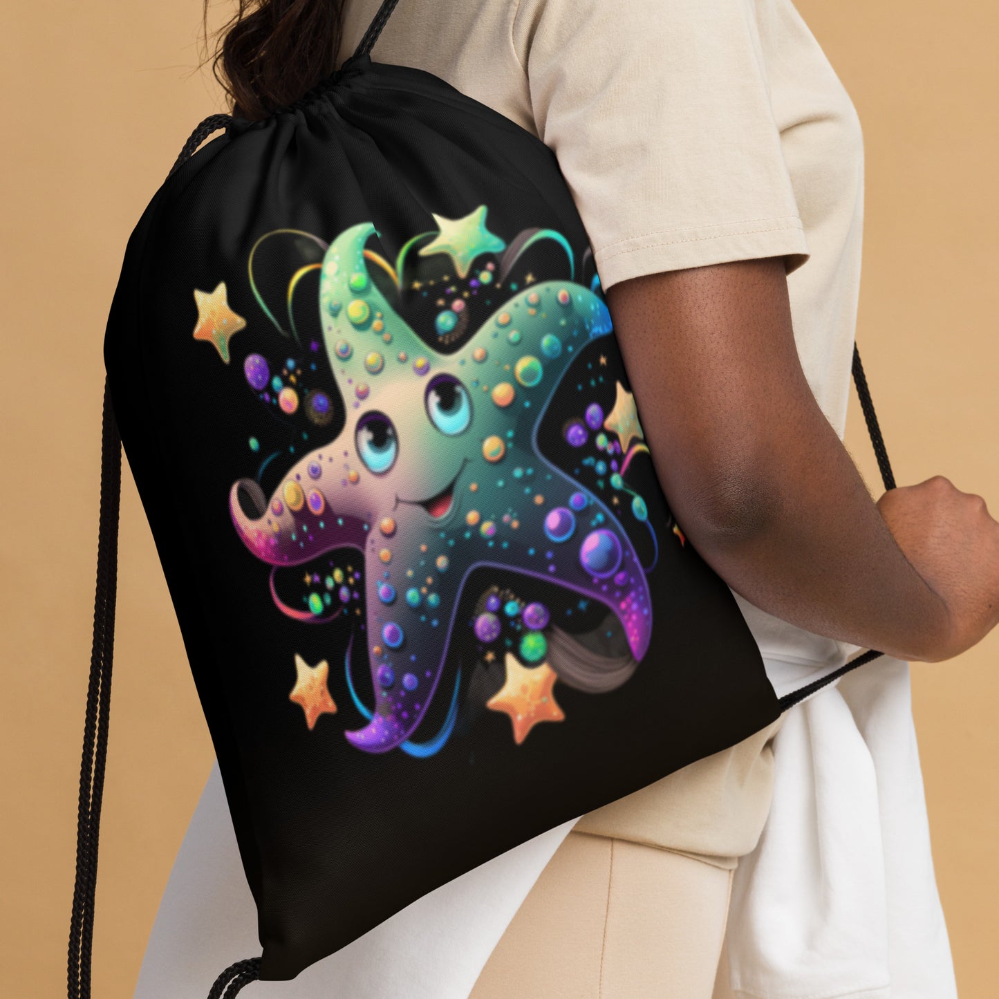 Smiling Starfish Drawstring Bag