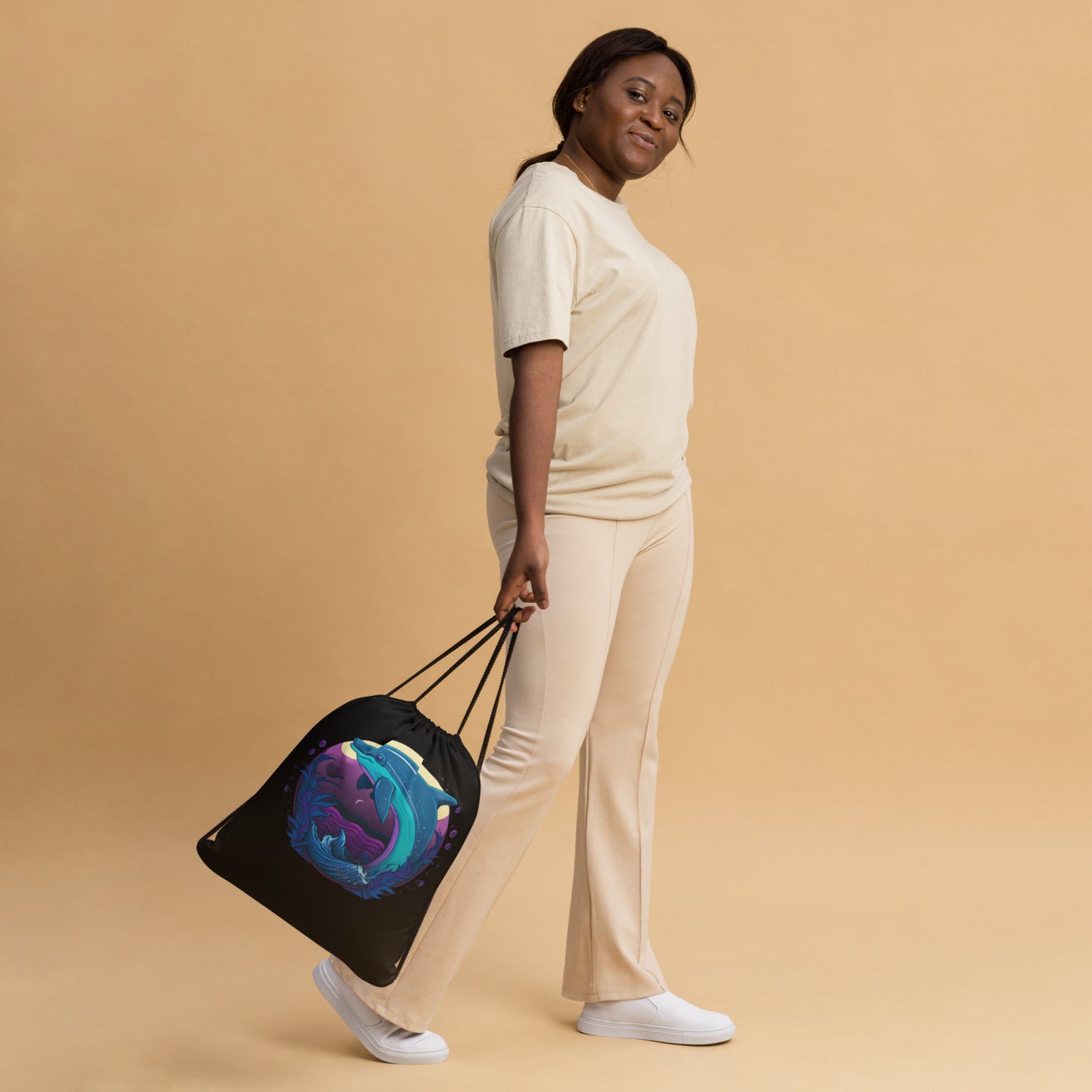 Delightful Dolphin Drawstring Bag