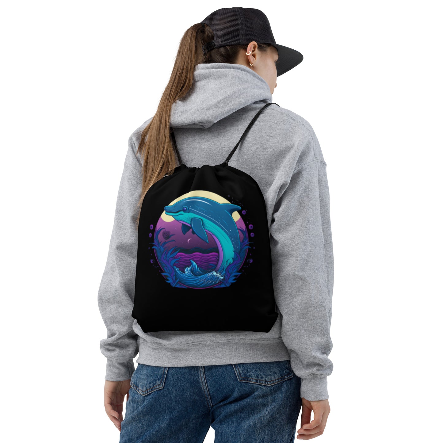 Delightful Dolphin Drawstring Bag