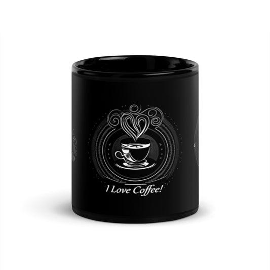 "I Love Coffee!" Black Glossy Mug