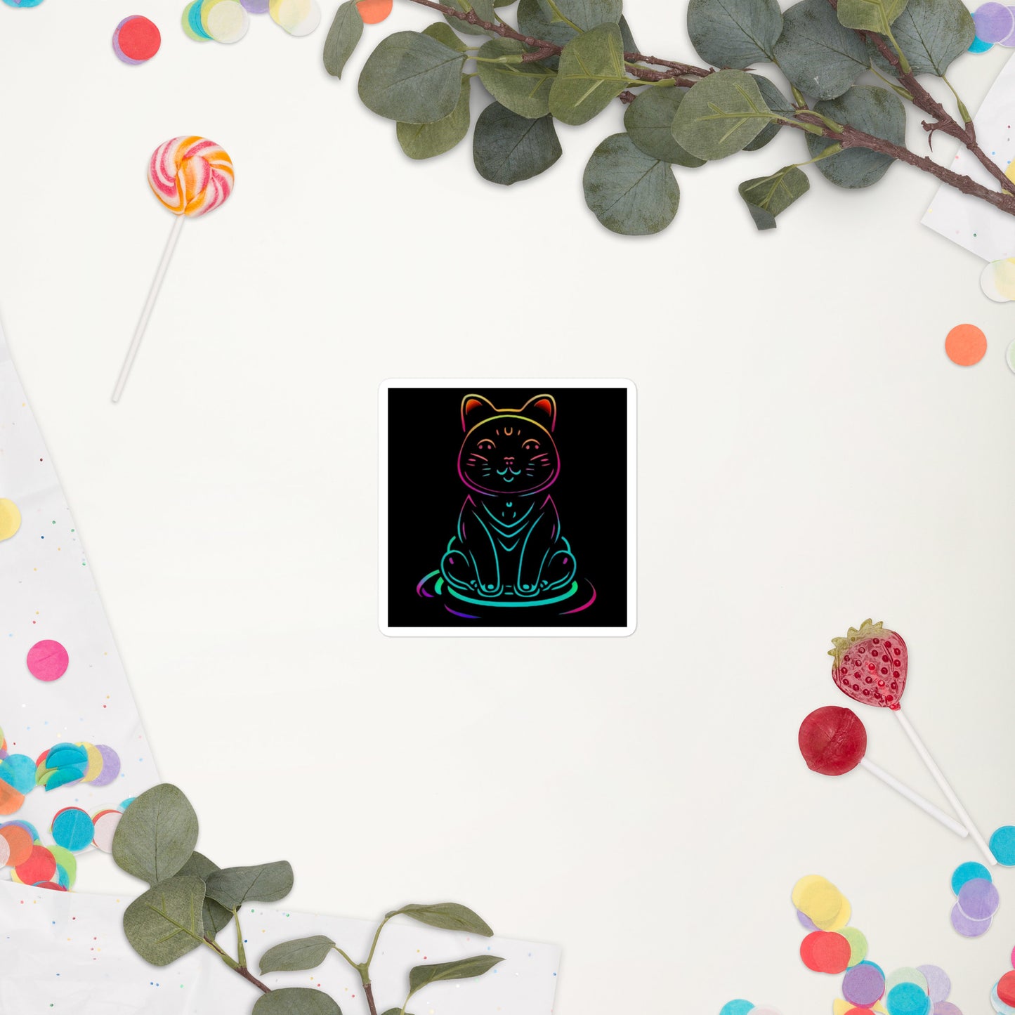 Neon Cat Bubble-Free Stickers
