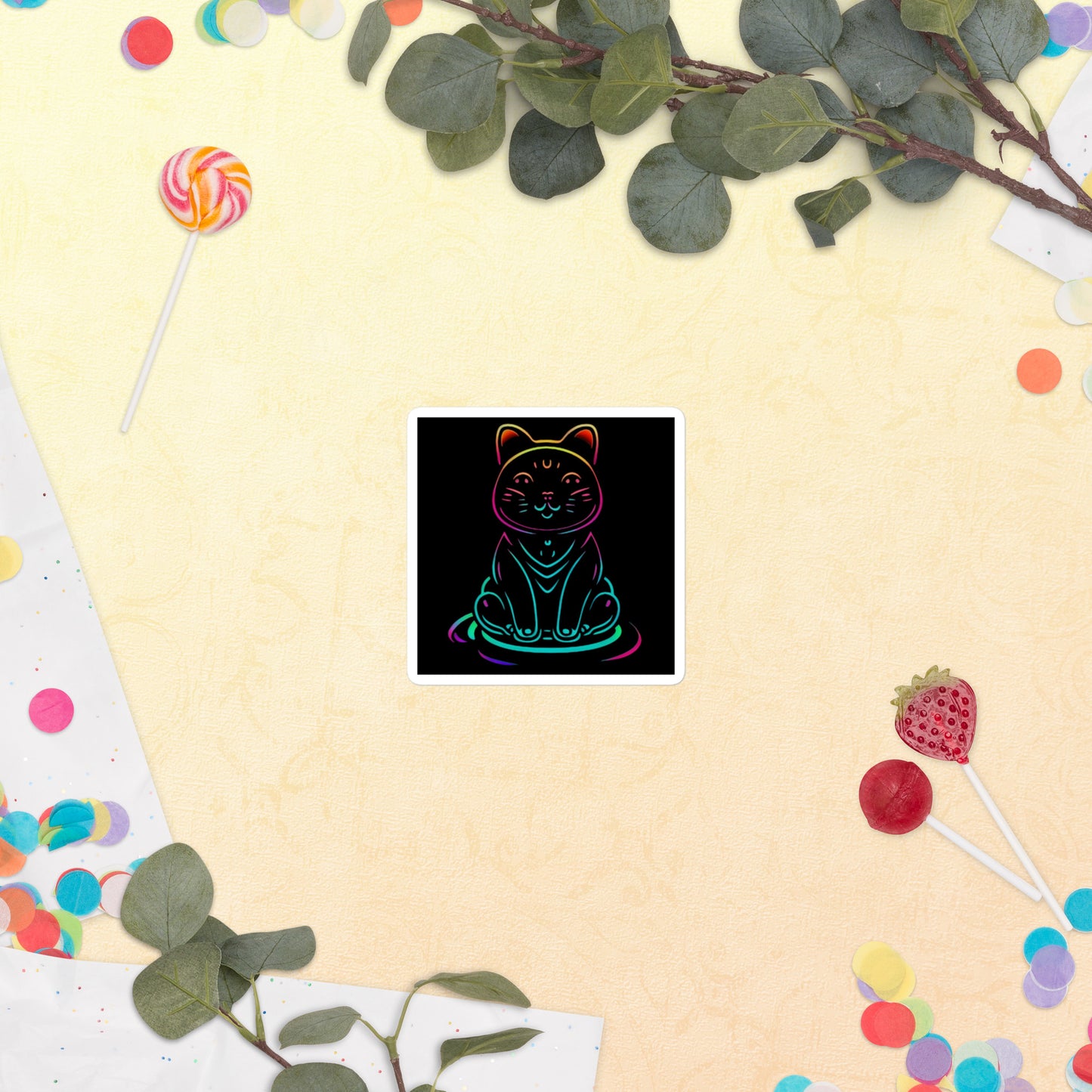 Neon Cat Bubble-Free Stickers