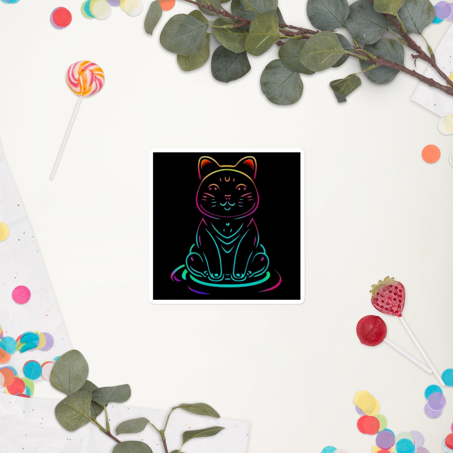 Neon Cat Bubble-Free Stickers
