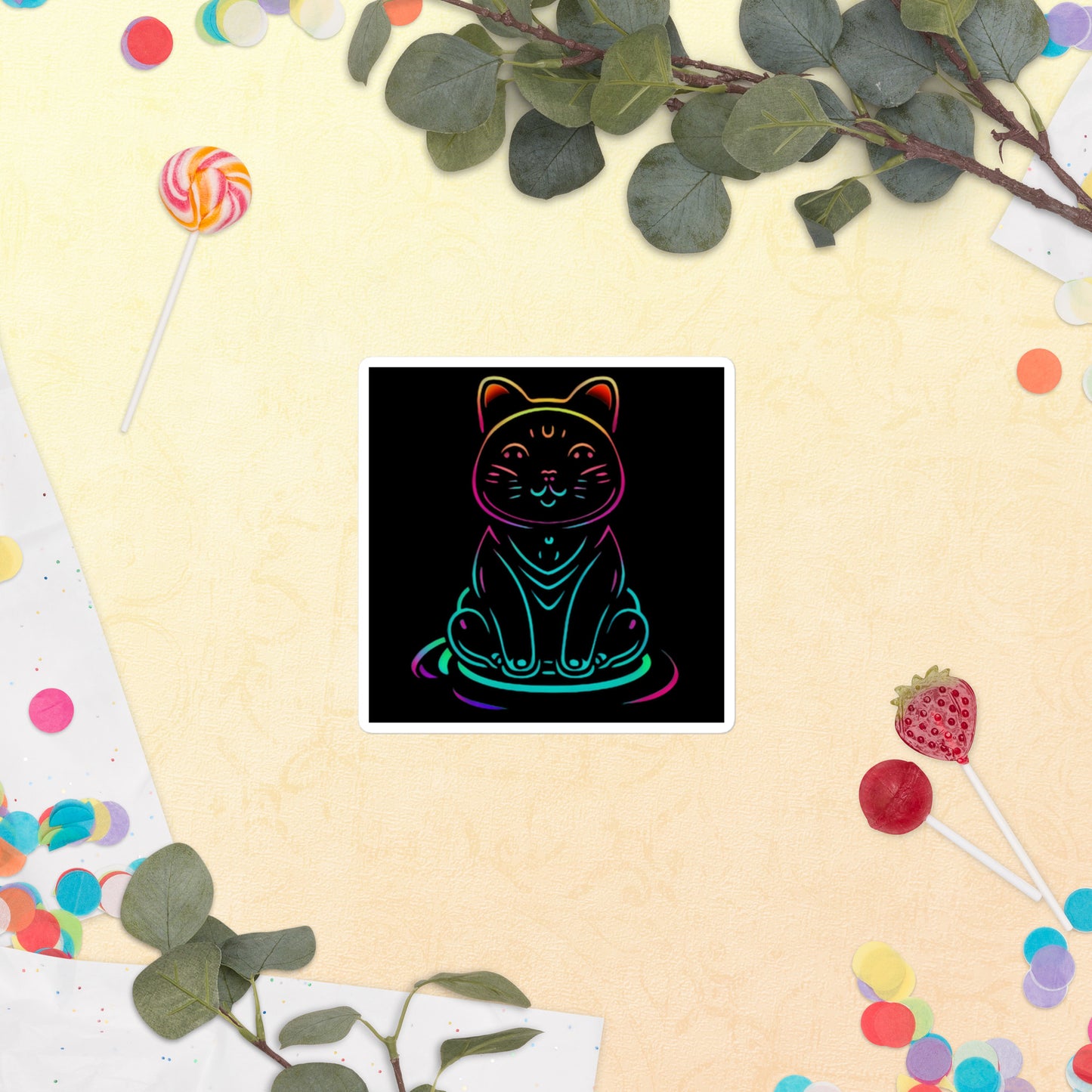 Neon Cat Bubble-Free Stickers