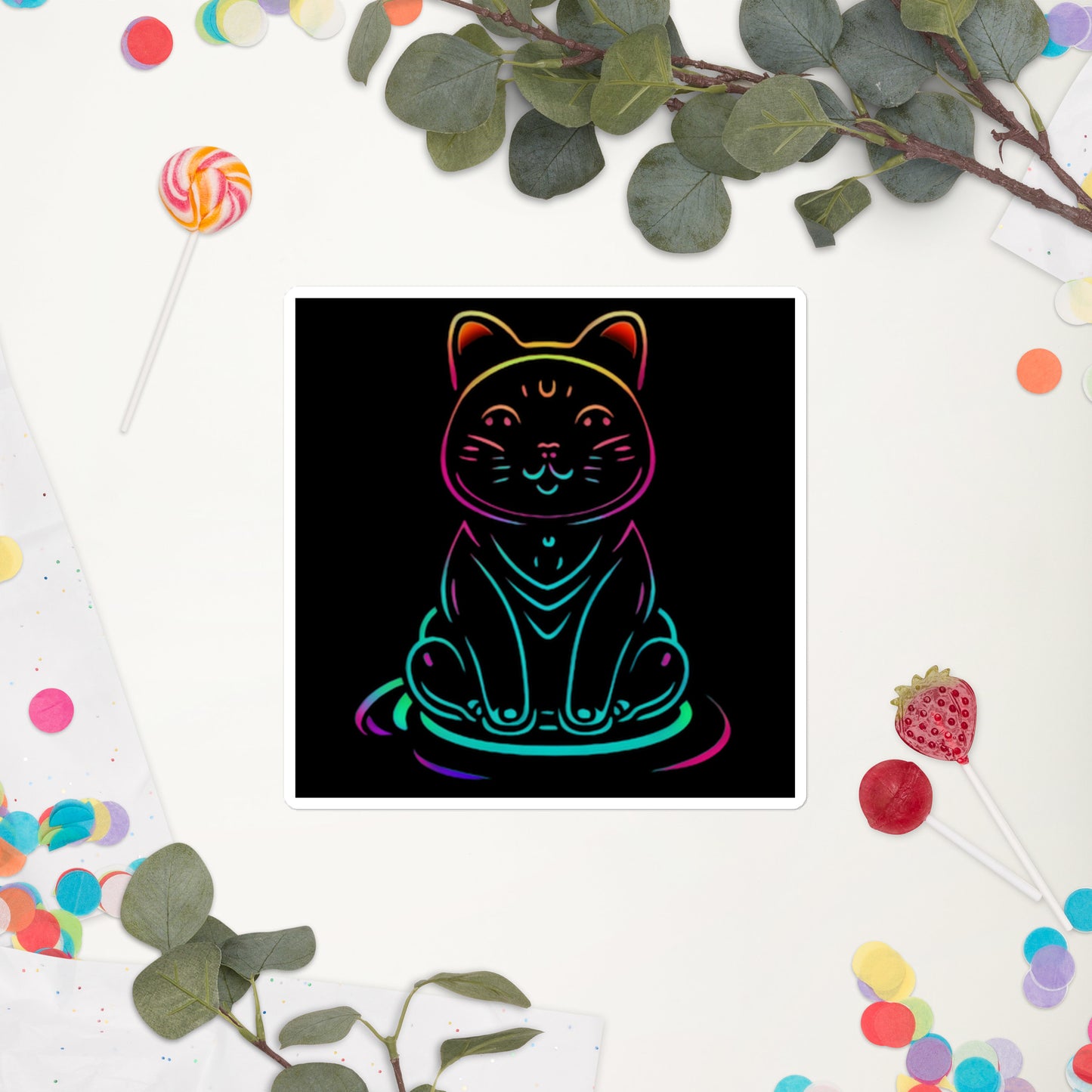 Neon Cat Bubble-Free Stickers