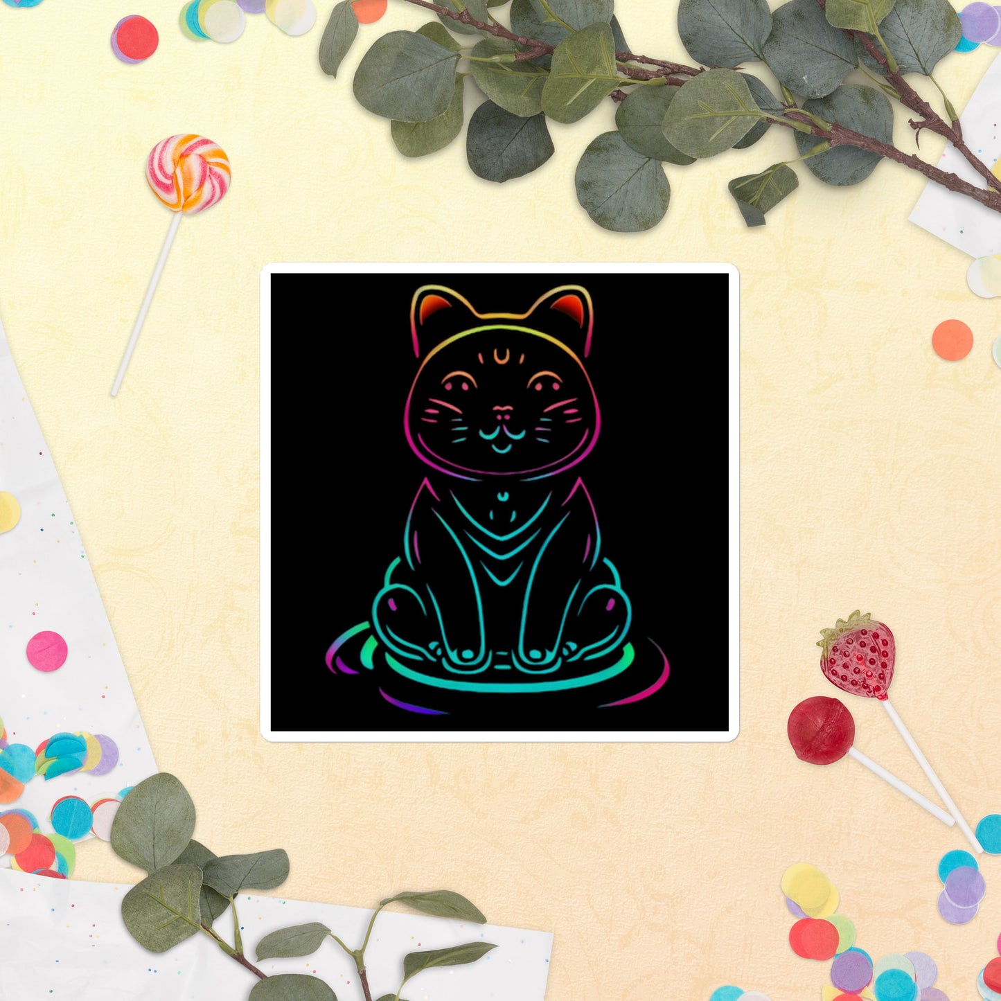 Neon Cat Bubble-Free Stickers