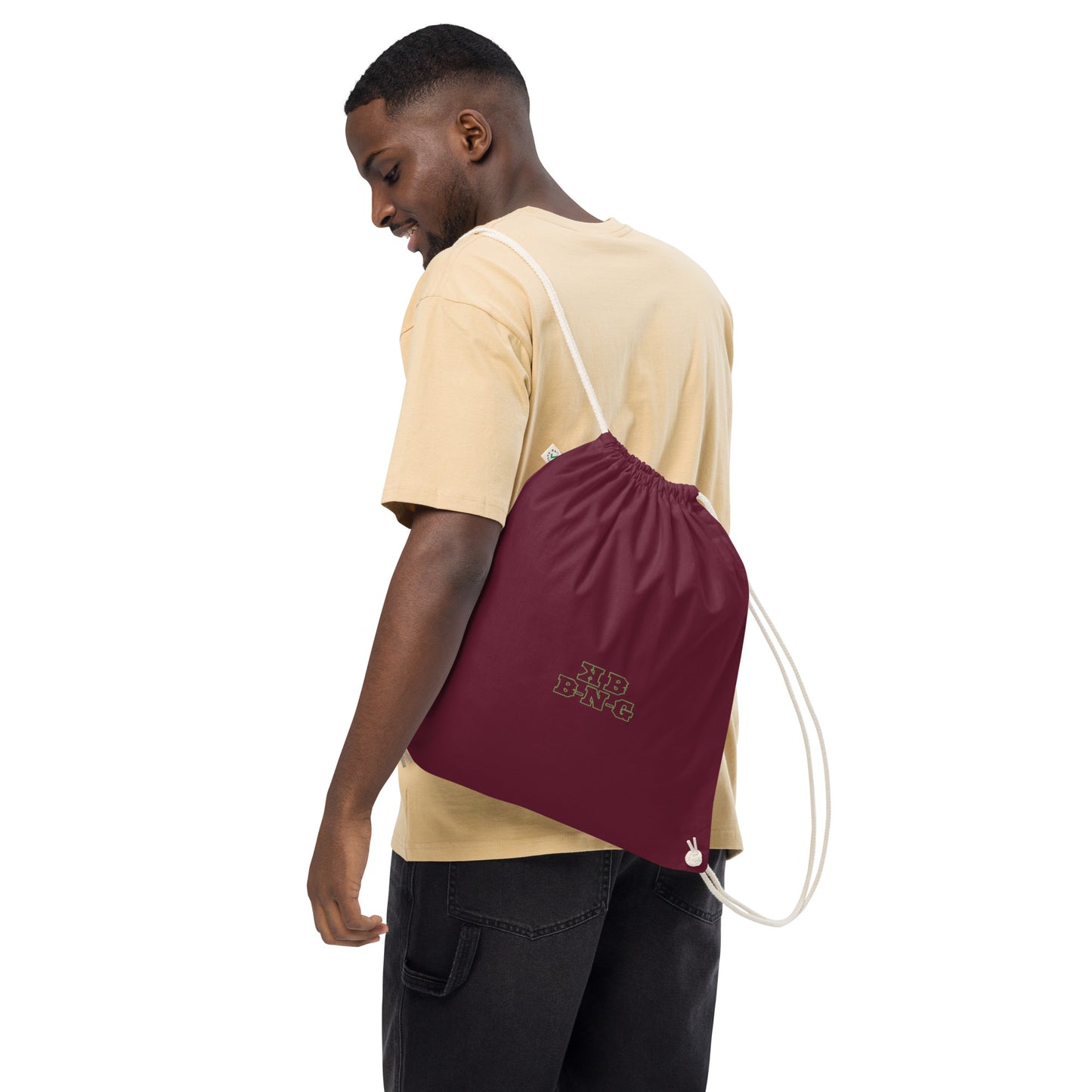 KBBNG Embroidered Organic Cotton Drawstring Bag