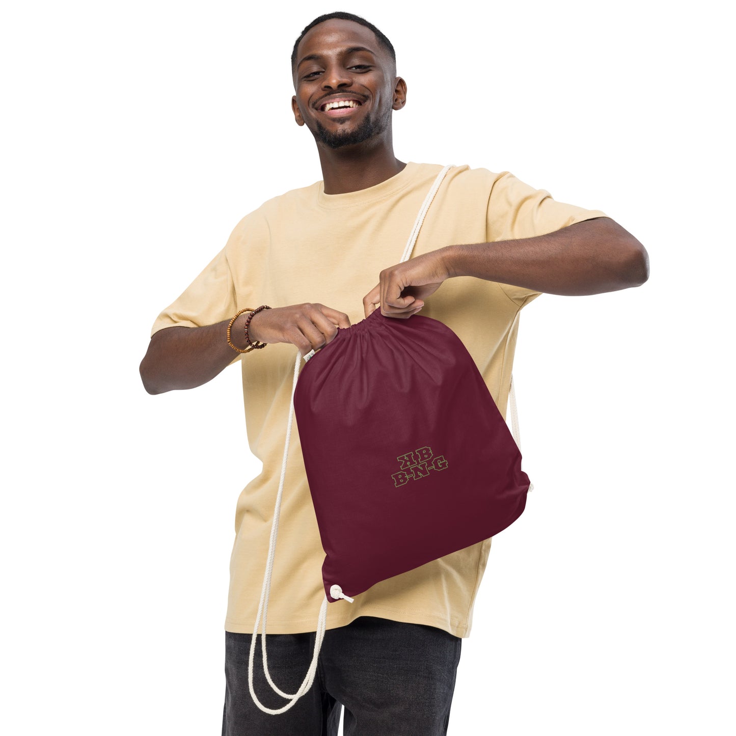 KBBNG Embroidered Organic Cotton Drawstring Bag