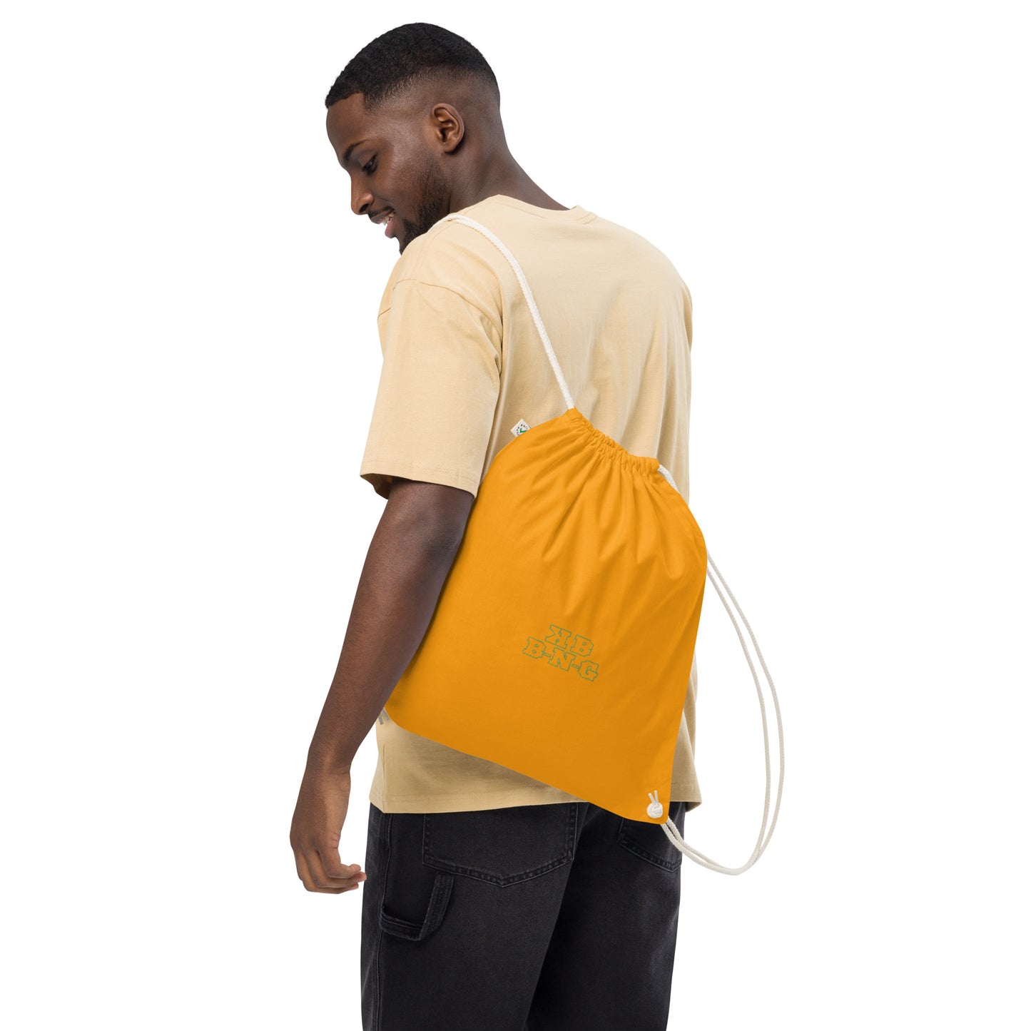 KBBNG Embroidered Organic Cotton Drawstring Bag