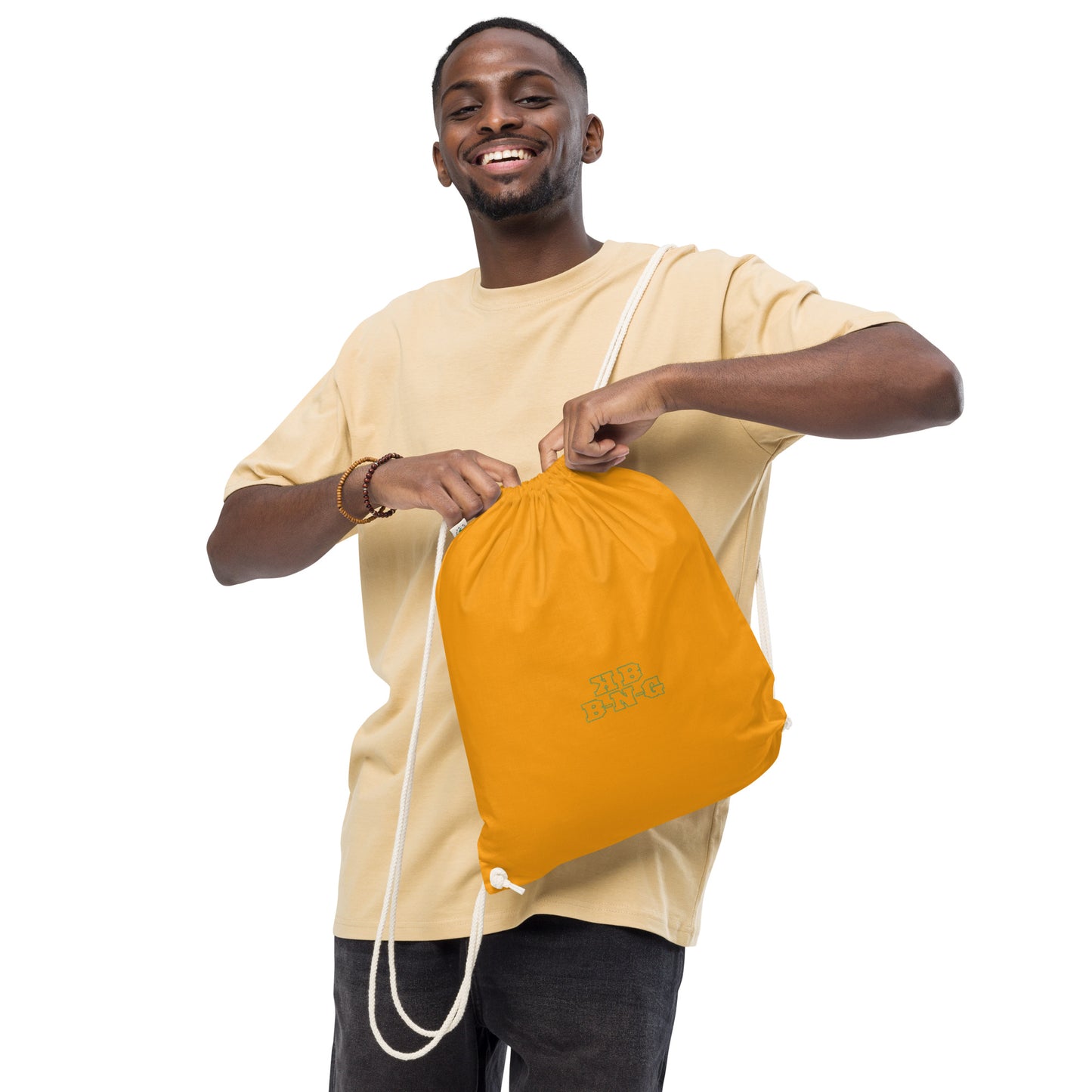 KBBNG Embroidered Organic Cotton Drawstring Bag