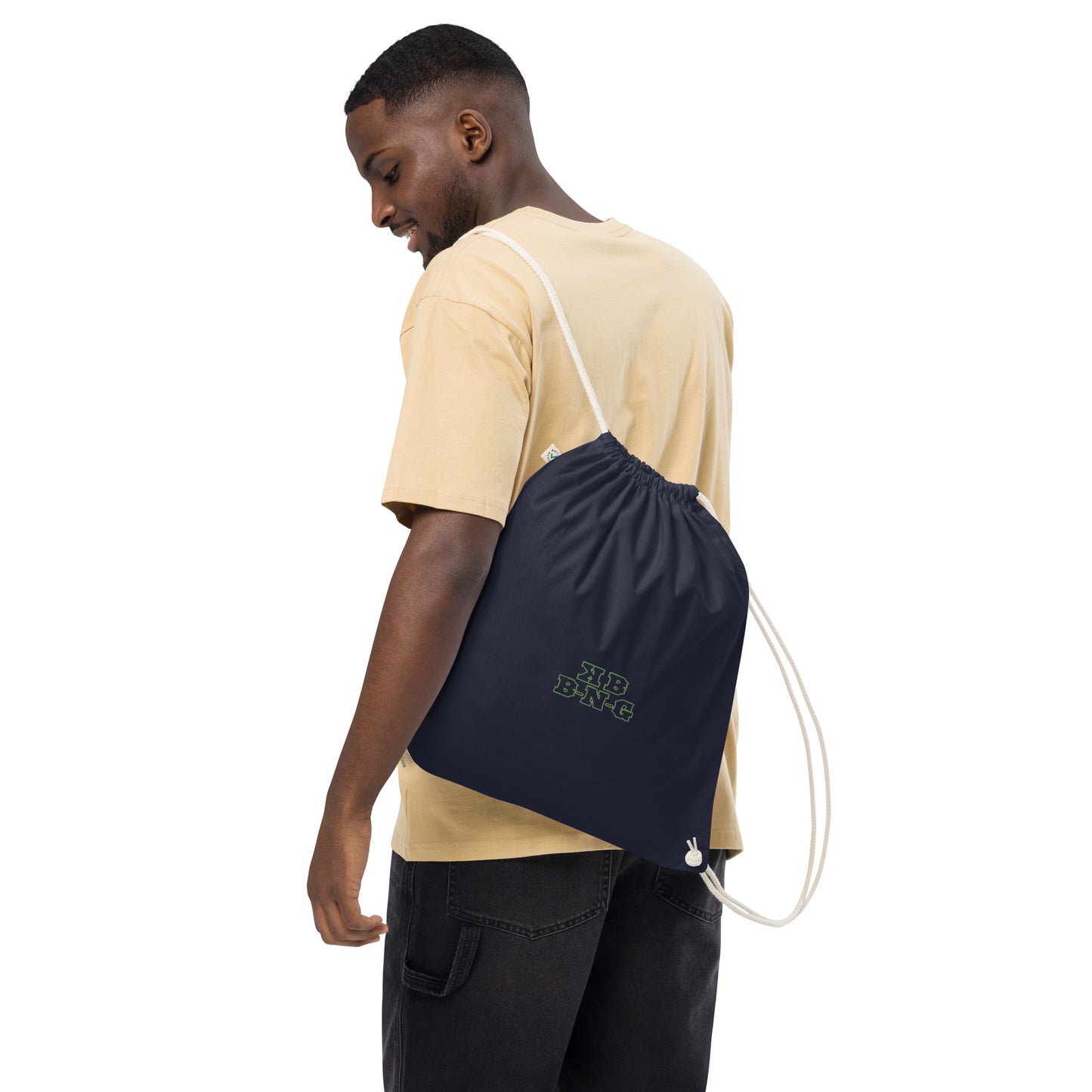 KBBNG Embroidered Organic Cotton Drawstring Bag
