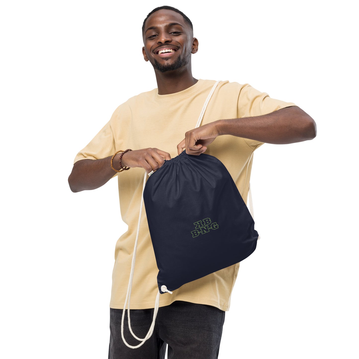 KBBNG Embroidered Organic Cotton Drawstring Bag
