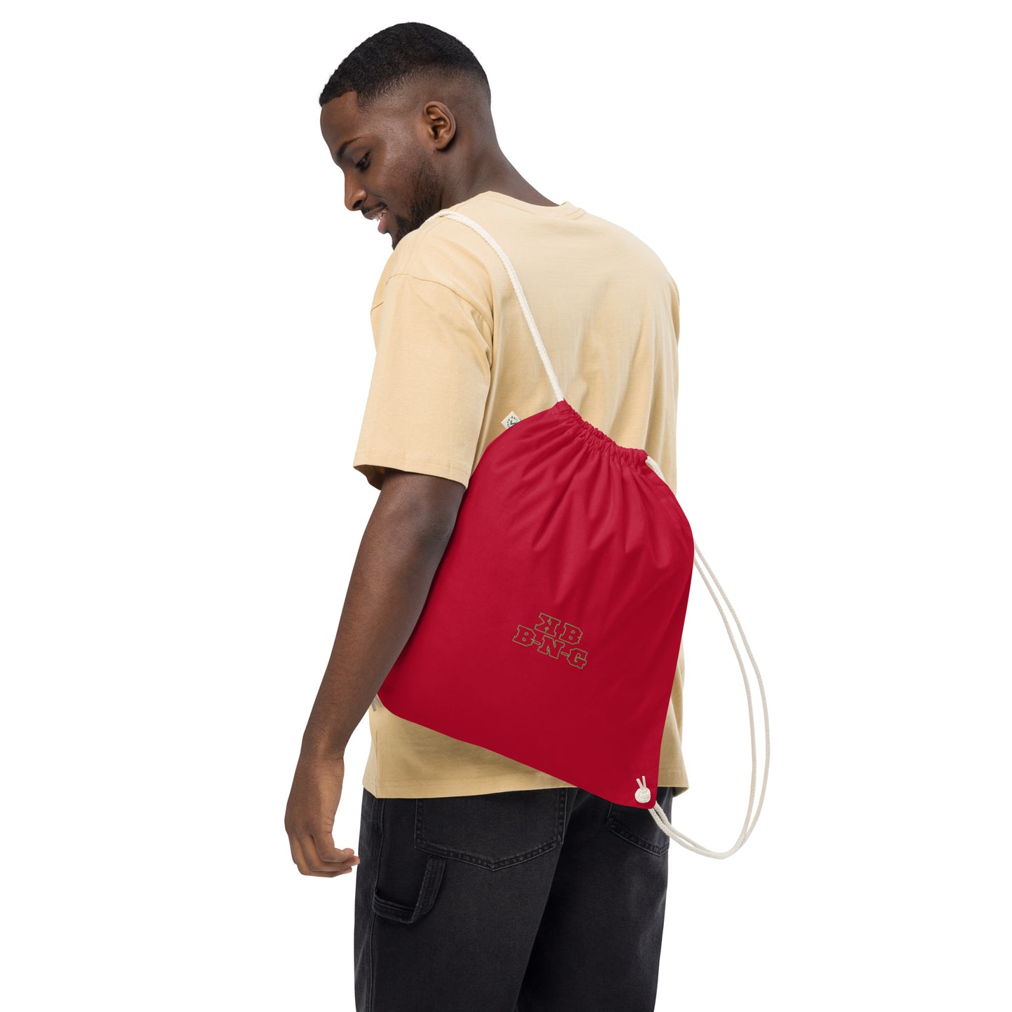 KBBNG Embroidered Organic Cotton Drawstring Bag