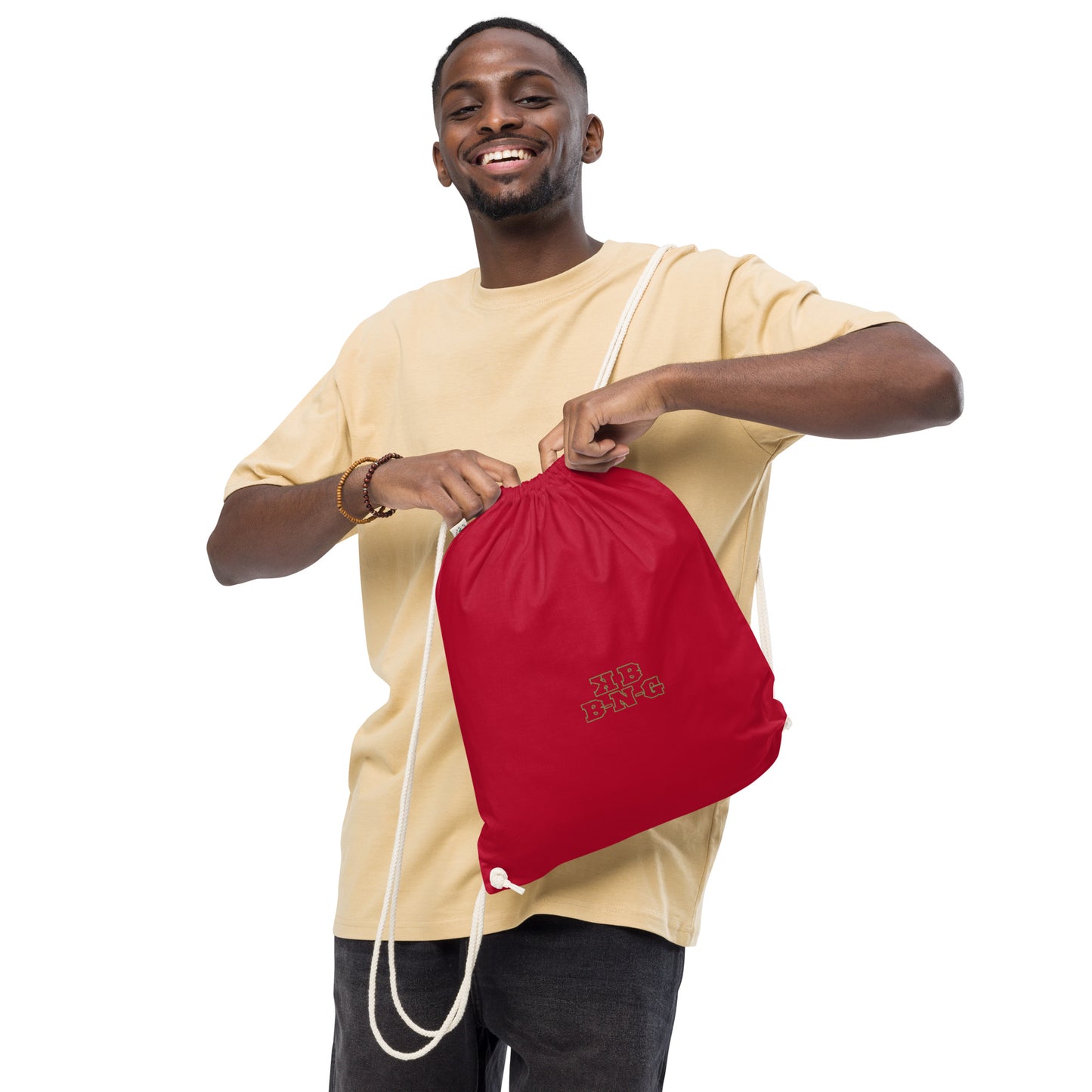 KBBNG Embroidered Organic Cotton Drawstring Bag