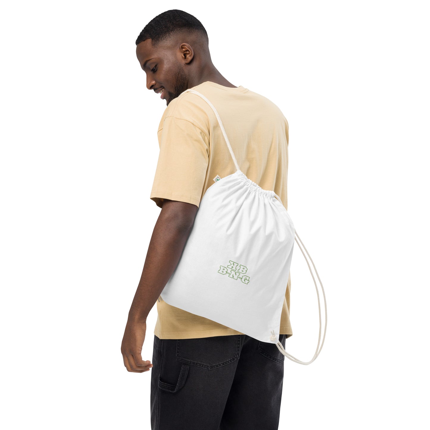 KBBNG Embroidered Organic Cotton Drawstring Bag