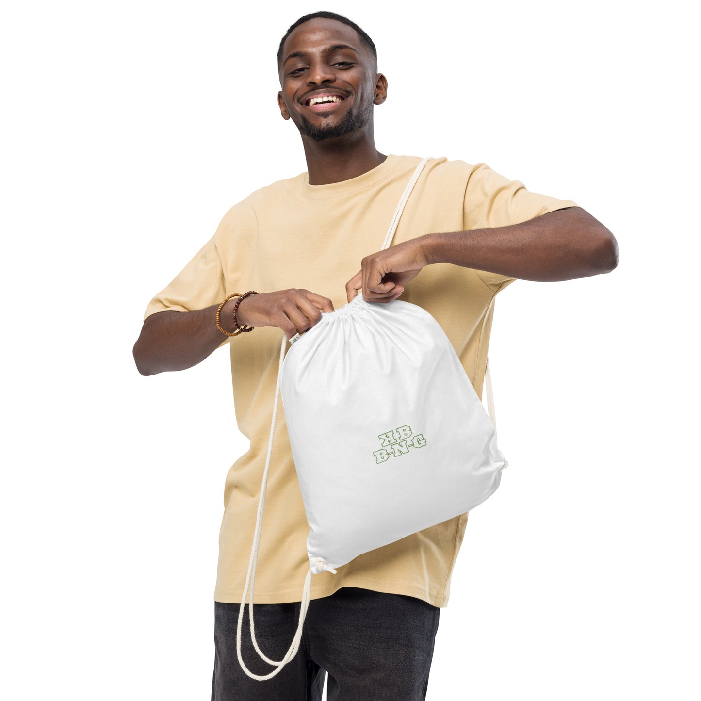KBBNG Embroidered Organic Cotton Drawstring Bag