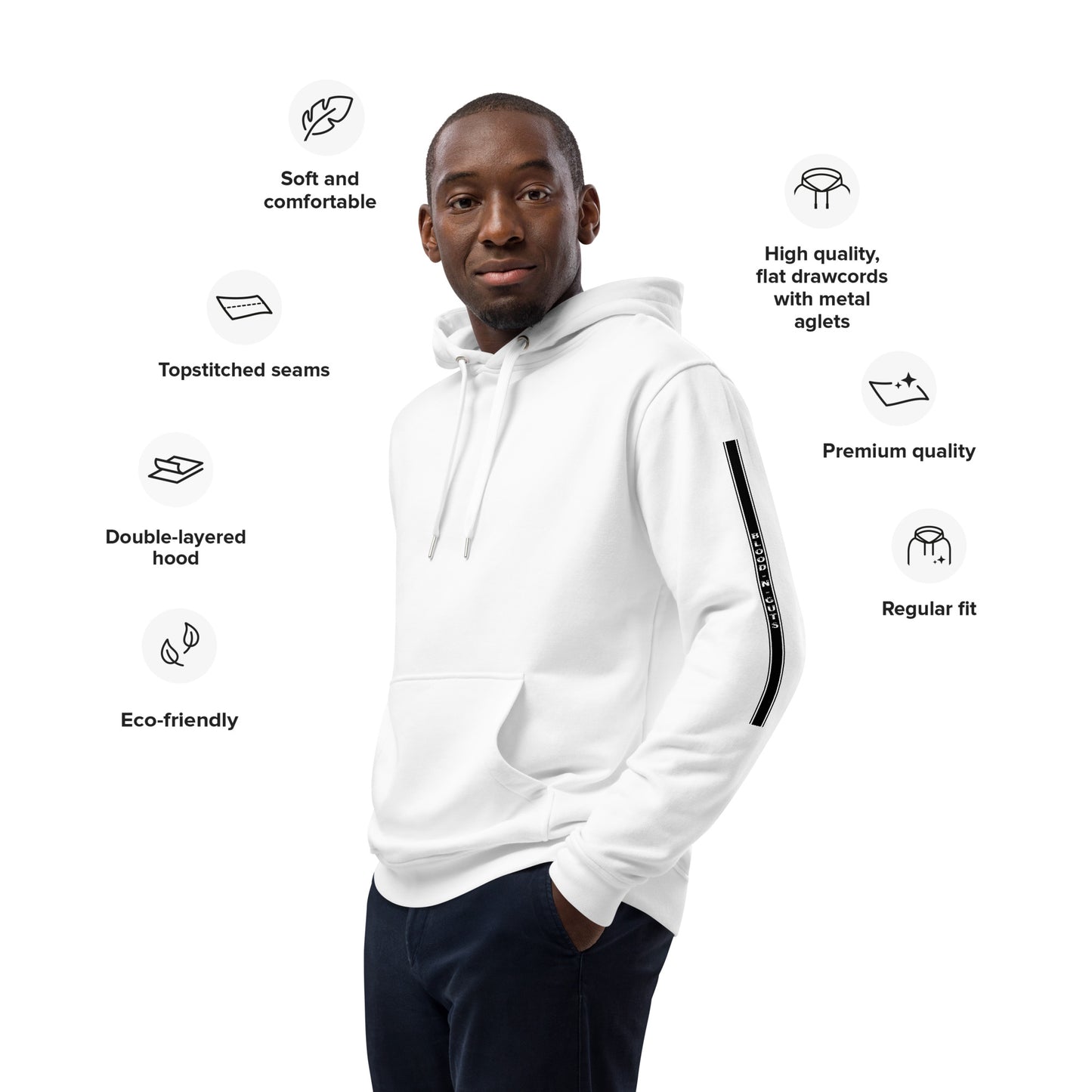 White KBBNG Stripe Premium Eco Hoodie
