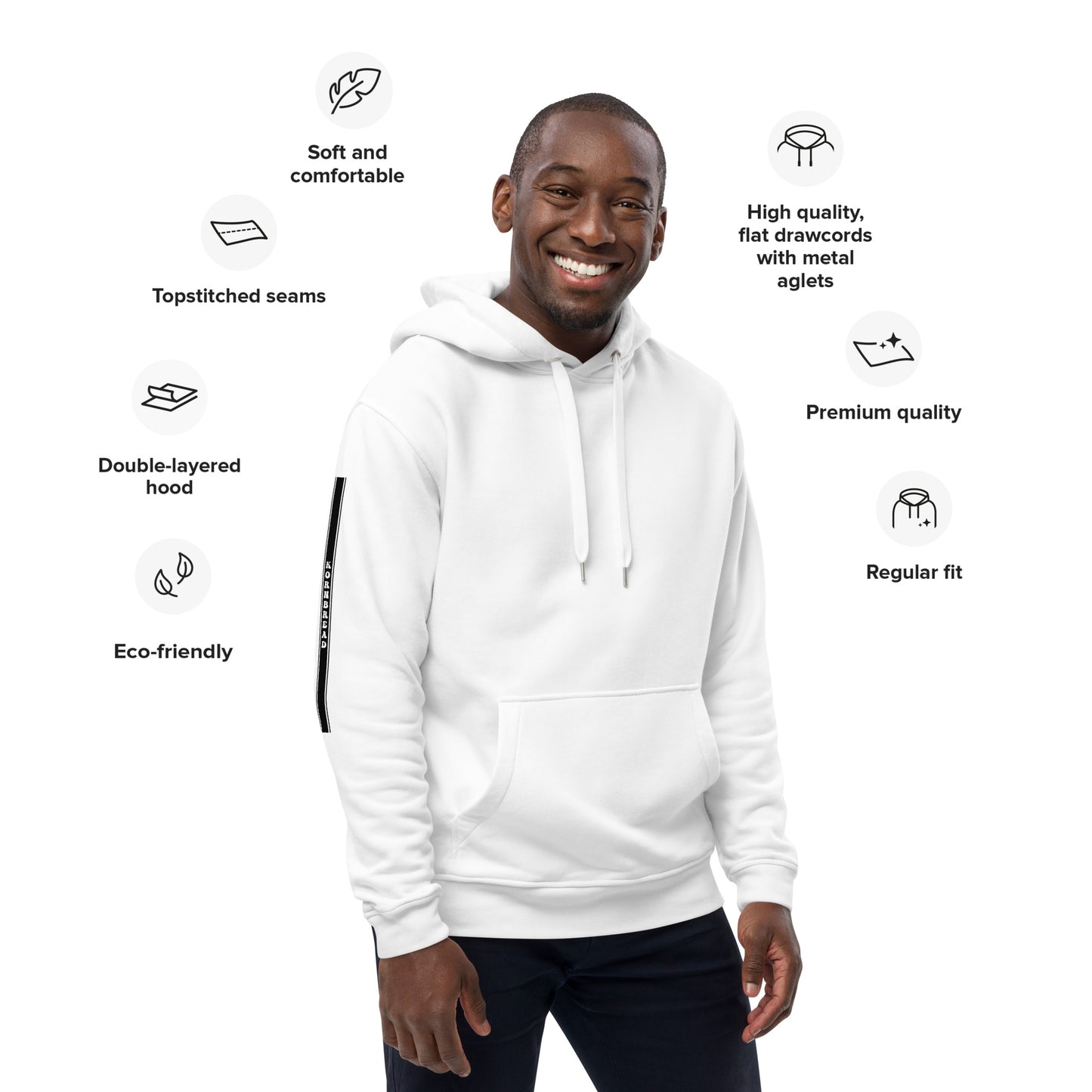 White KBBNG Stripe Premium Eco Hoodie