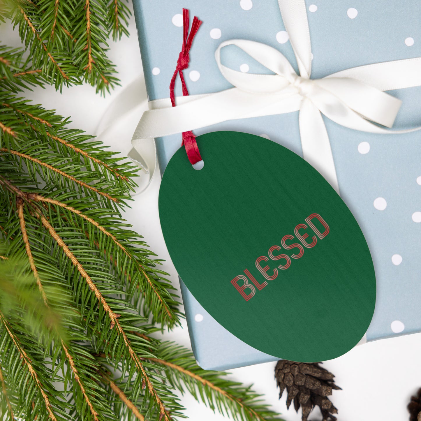 "Blessed" Wooden Ornaments (Green)