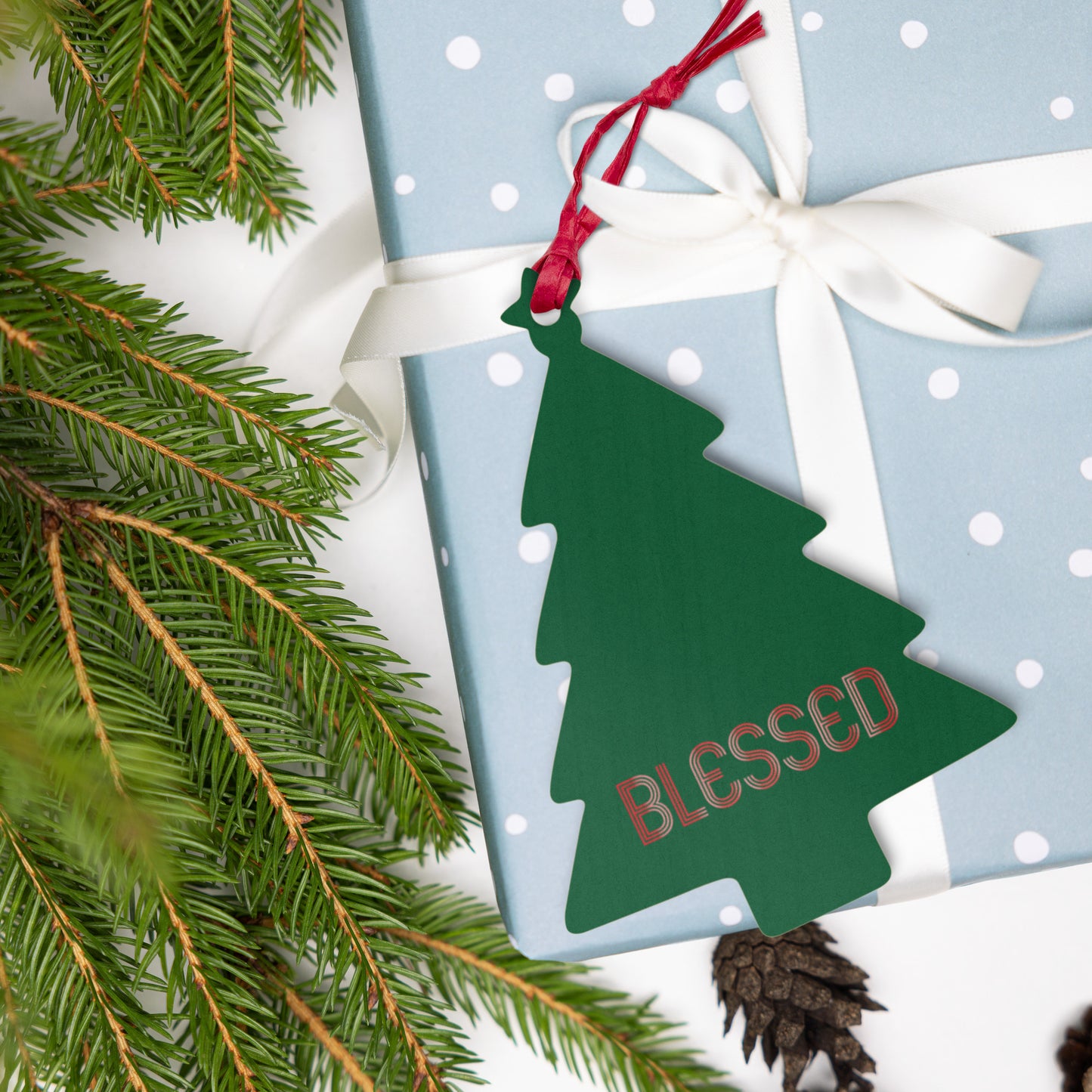 "Blessed" Wooden Ornaments (Green)