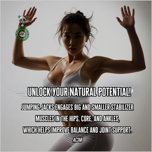 Jumping jacks engages big and smaller stabilizer muscles in the hips, core, and ankles, which helps improve balance and joint support. ACSM