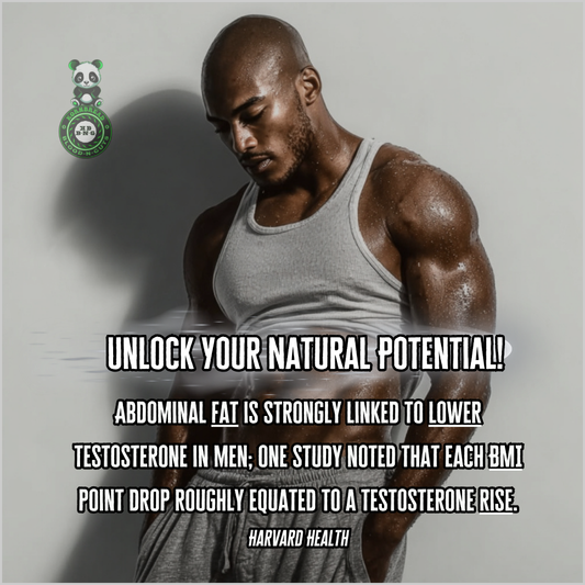 Abdominal fat is strongly linked to lower testosterone in men; one study noted that each BMI point drop roughly equated to a testosterone rise. Harvard Health