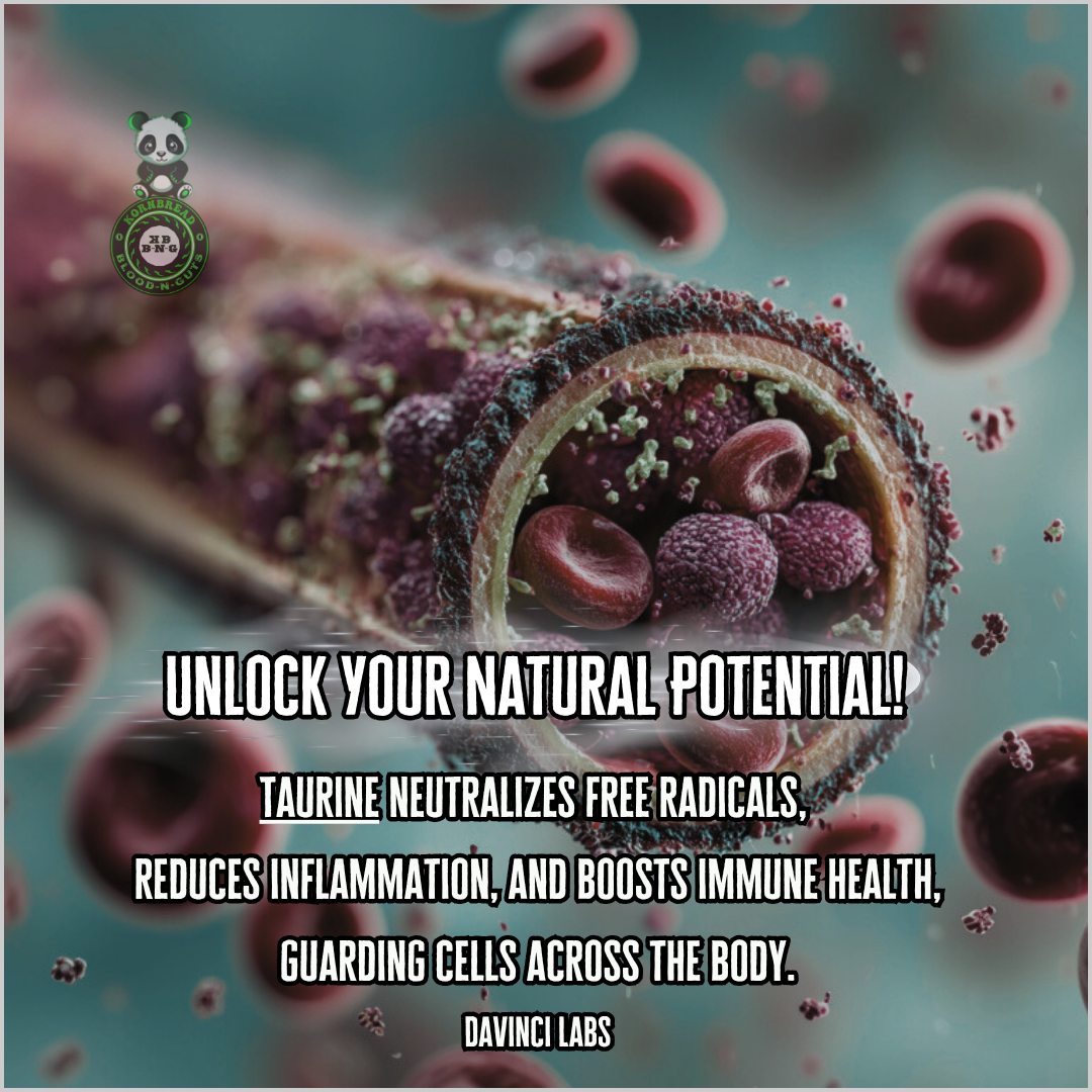 Taurine neutralizes free radicals, reduces inflammation, and boost immune health, guarding cells across the body. Davinci Labs