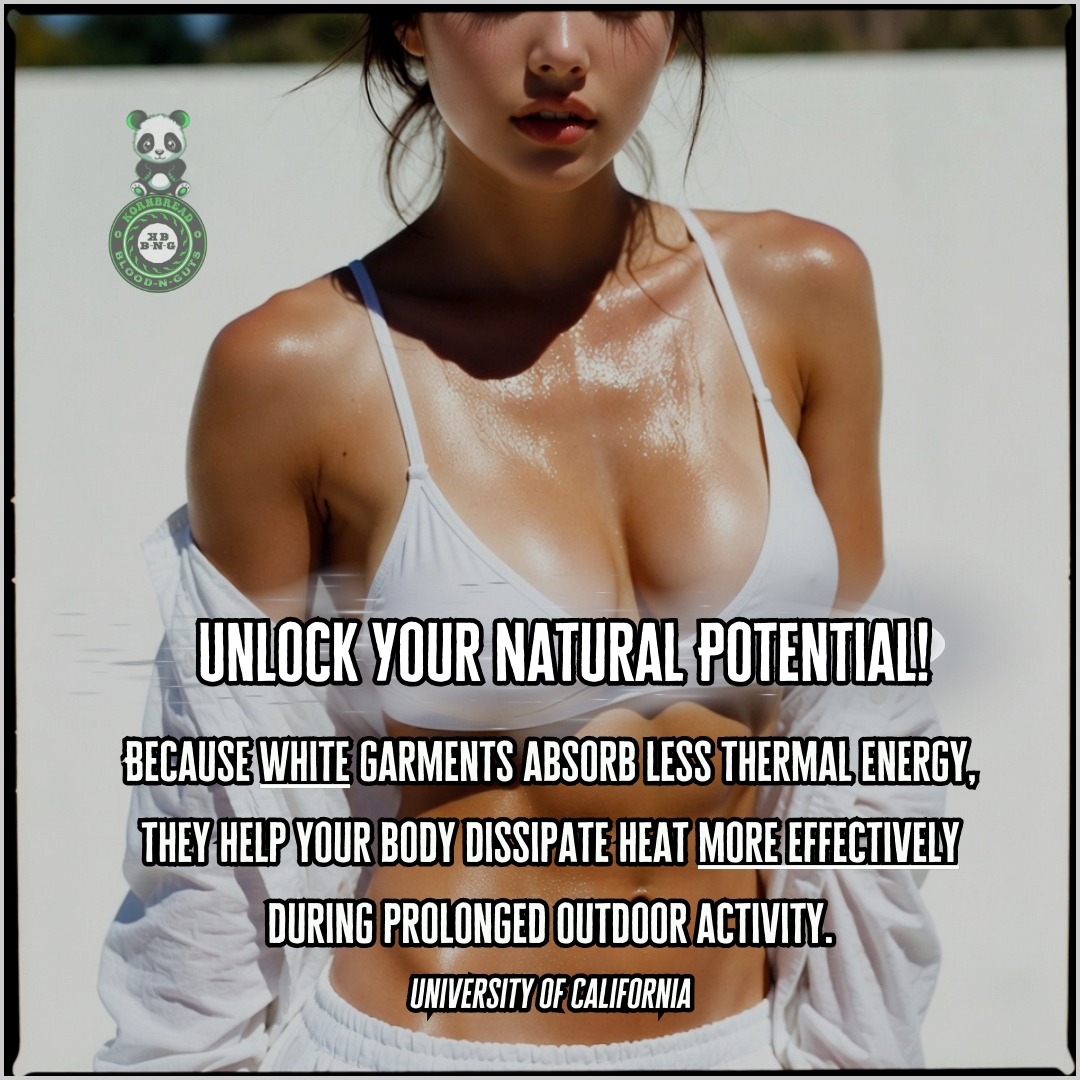 Because white garments absorb less thermal energy, they help your body dissipate heat more effectively during prolonged outdoor activity. University Of California