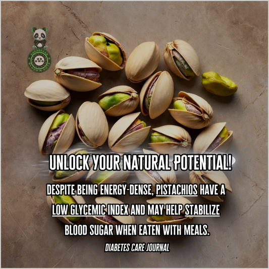 Despite being energy-dense, pistachios have a low glycemic index and may help stabilize blood sugar when eaten with meals. Diabetes Care Journal