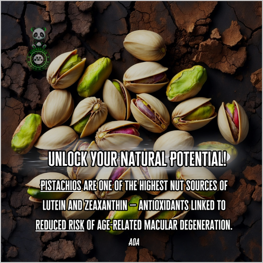 Pistachios are one of the highest nut sources of Lutein and Zeaxanthin; antioxidants linked to reduced risk of age-related macular degeneration. AOA