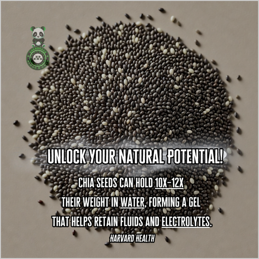 Chia seeds can hold 10X-12X their weight in water, forming a gel that helps retain fluids and electrolytes. Harvard Health