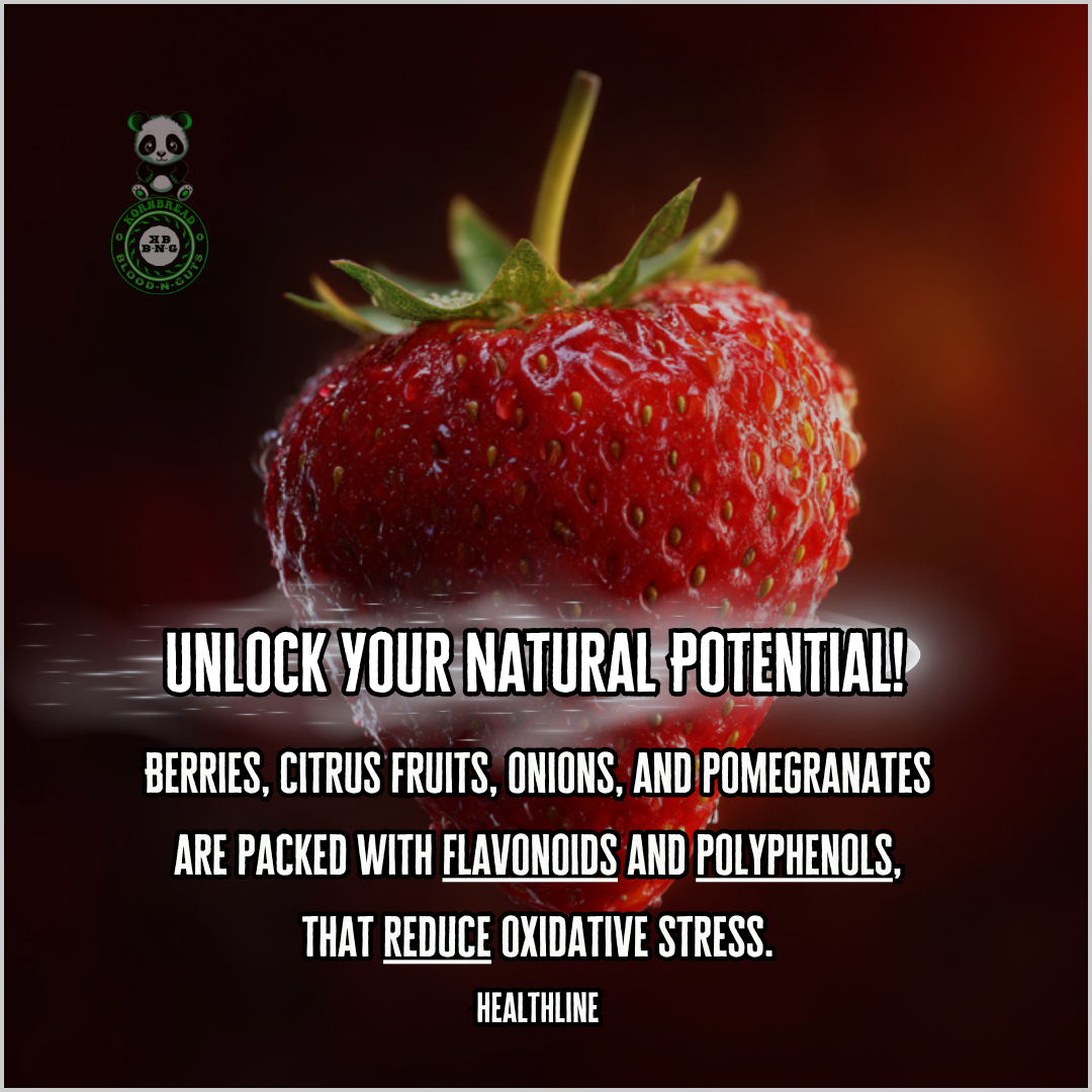 Berries, citrus fruits, onions, and pomegranates are packed with flavonoids and polyphenols that reduce oxidative stress. Healthline