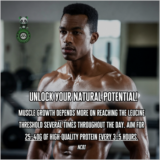 Muscle growth depends more on reaching the Leucine Threshold several times throughout the day. Aim for 25-40g of high-quality protein every 3-5 hours. NCBI