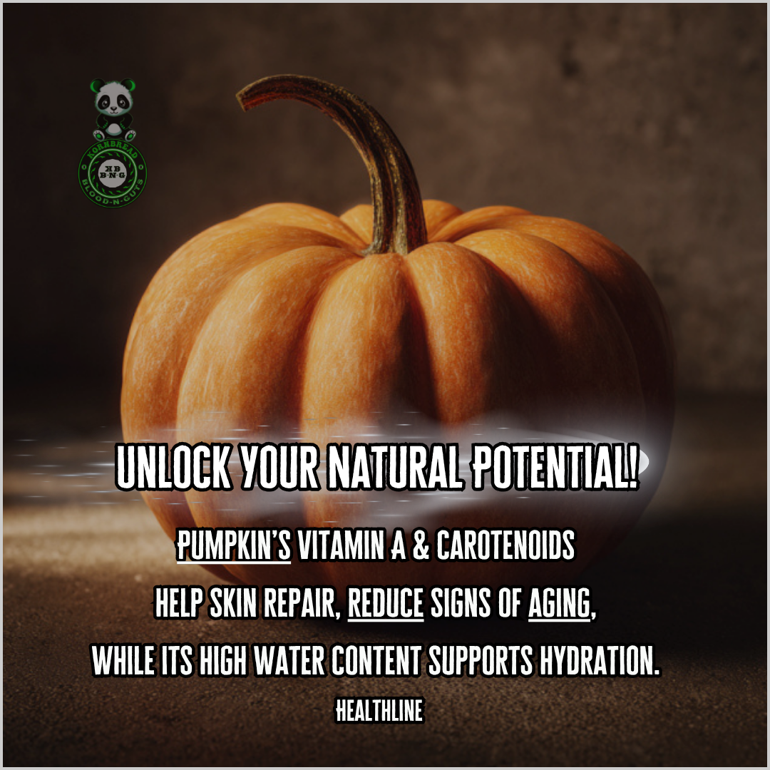 Pumpkin's vitamin A & carotenoids help skin repair, reduce signs of aging, while its high water content supports hydration. Healthline