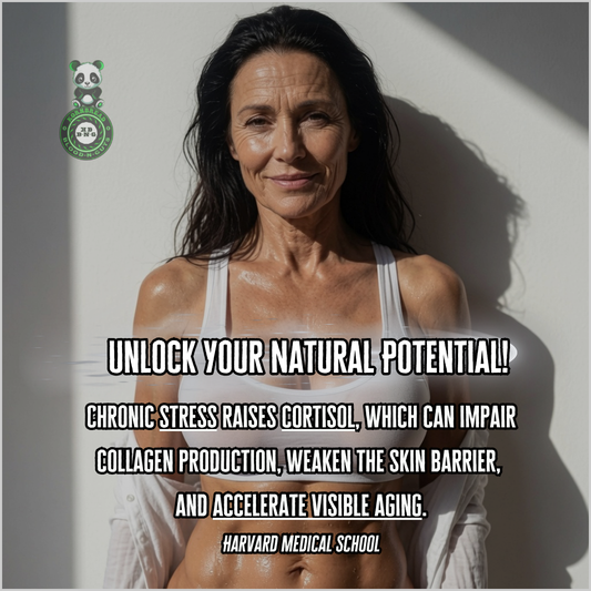 Chronic stress raises cortisol, which can impair collagen production, weaken the skin barrier, and accelerate visible aging. Harvard Medical School