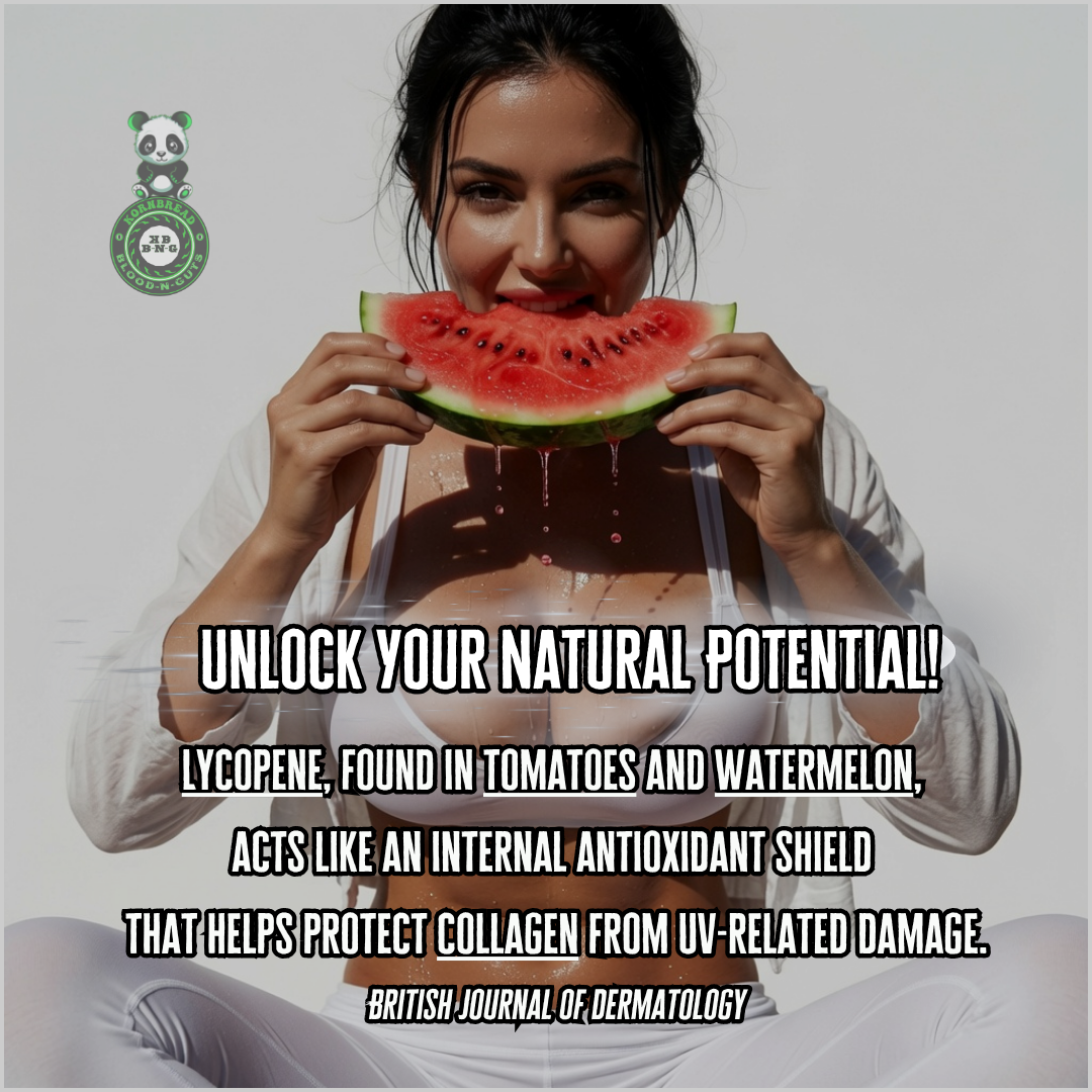 Lycopene, found in tomatoes and watermelon, acts like an internal antioxidant shield that helps protect collagen from UV-related damage. British Journal of Dermatology