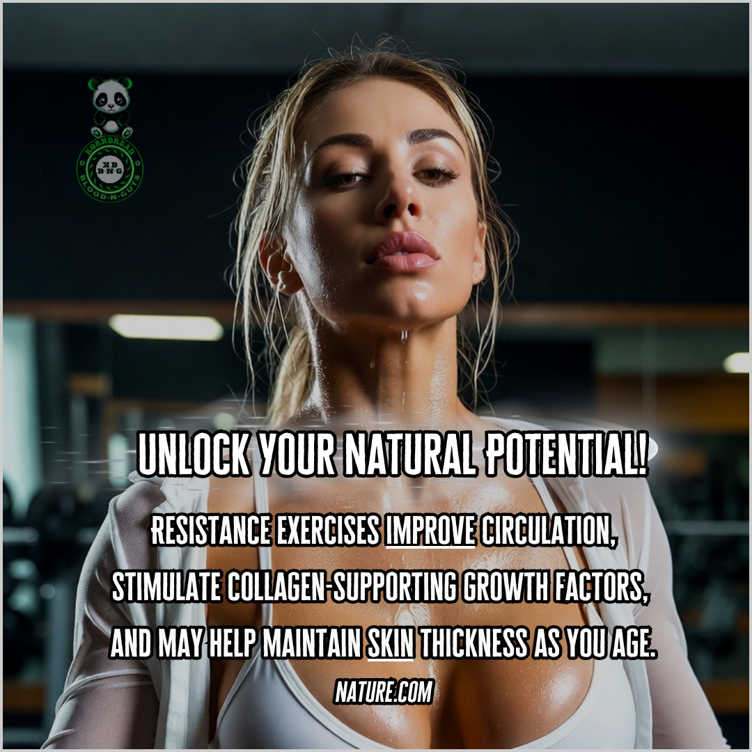 Resistance exercises improve circulation, stimulate collagen-supporting growth factors, and may help maintain skin thickness as you age. Nature.com