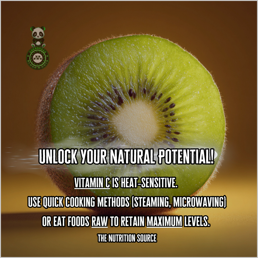 Vitamin C is heat-sensitive. Use quick cooking methods (steaming, microwaving) or eat foods raw to retain maximum levels. The Nutrition Source