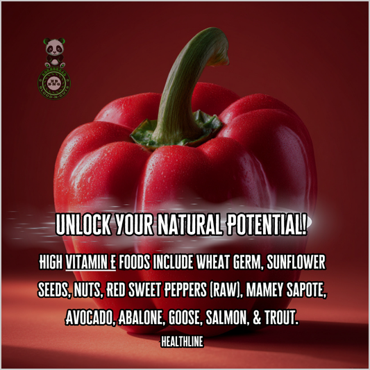 High vitamin E foods include wheat germ, sunflower seeds, nuts, red sweet peppers (raw), mamey sapote, avocado, abalone, goose, salmon, & trout. Healthline